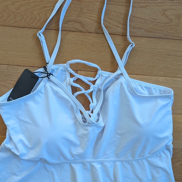 Grabriell-Aug Top White Ruffle Women 16 Peplum Lace-back Spaghetti Strap Crop - Picture 3 of 6